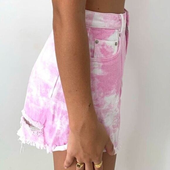 NWT TIGER MIST Arabella High-Waist Tie Dye Denim Short Sz Medium Raw Hem - Picture 6 of 10